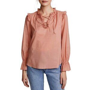 New Alex Mill 100% Cotton Ruffle Lace Up Blouse City Pink XS $118